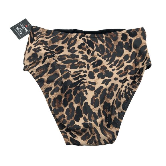 Bar III High Waisted Bikini Bottom Ruched Cheeta Print Brown XS - Picture 3 of 5